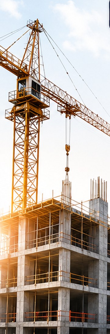 Building under construction with tower crane