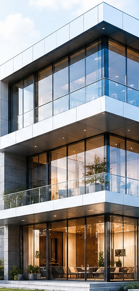 Completed modern glass architectural building