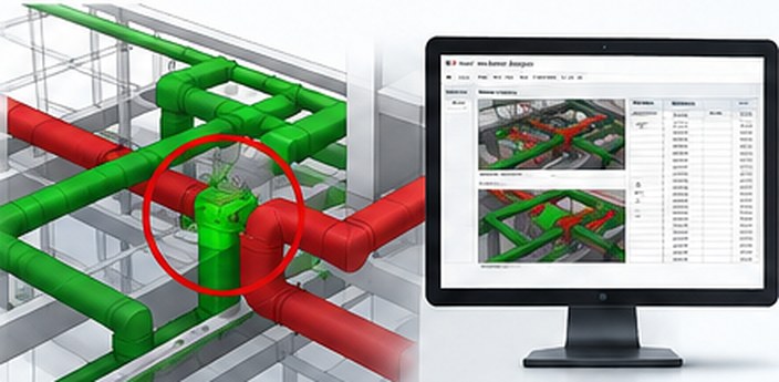 BIM clash detection between MEP pipework with clash report