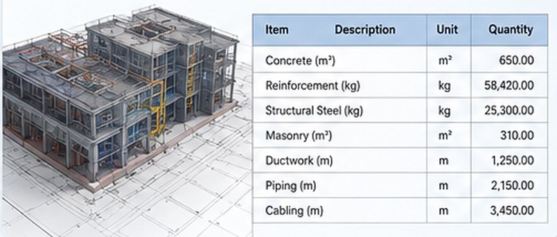 BIM quantity take-off BOQ table from a coordinated model