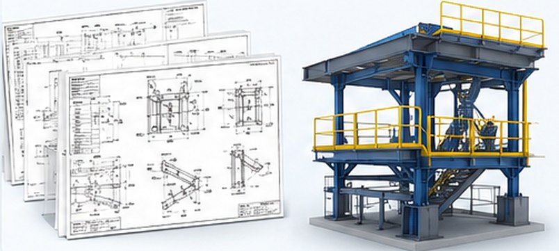 Shop and fabrication drawings with fabricated steel structure